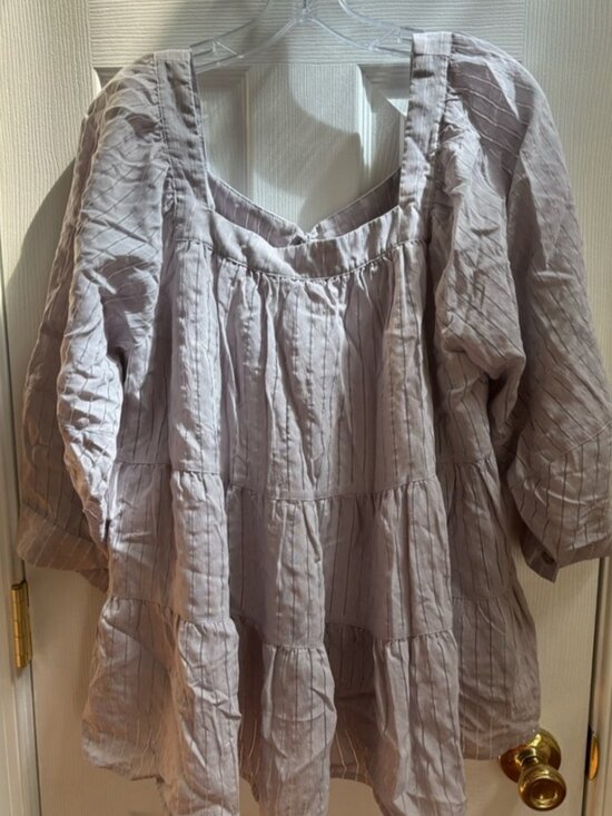 Tops - Bluish/Gray Stripped Babydoll Top w/ Square Neck, Size L